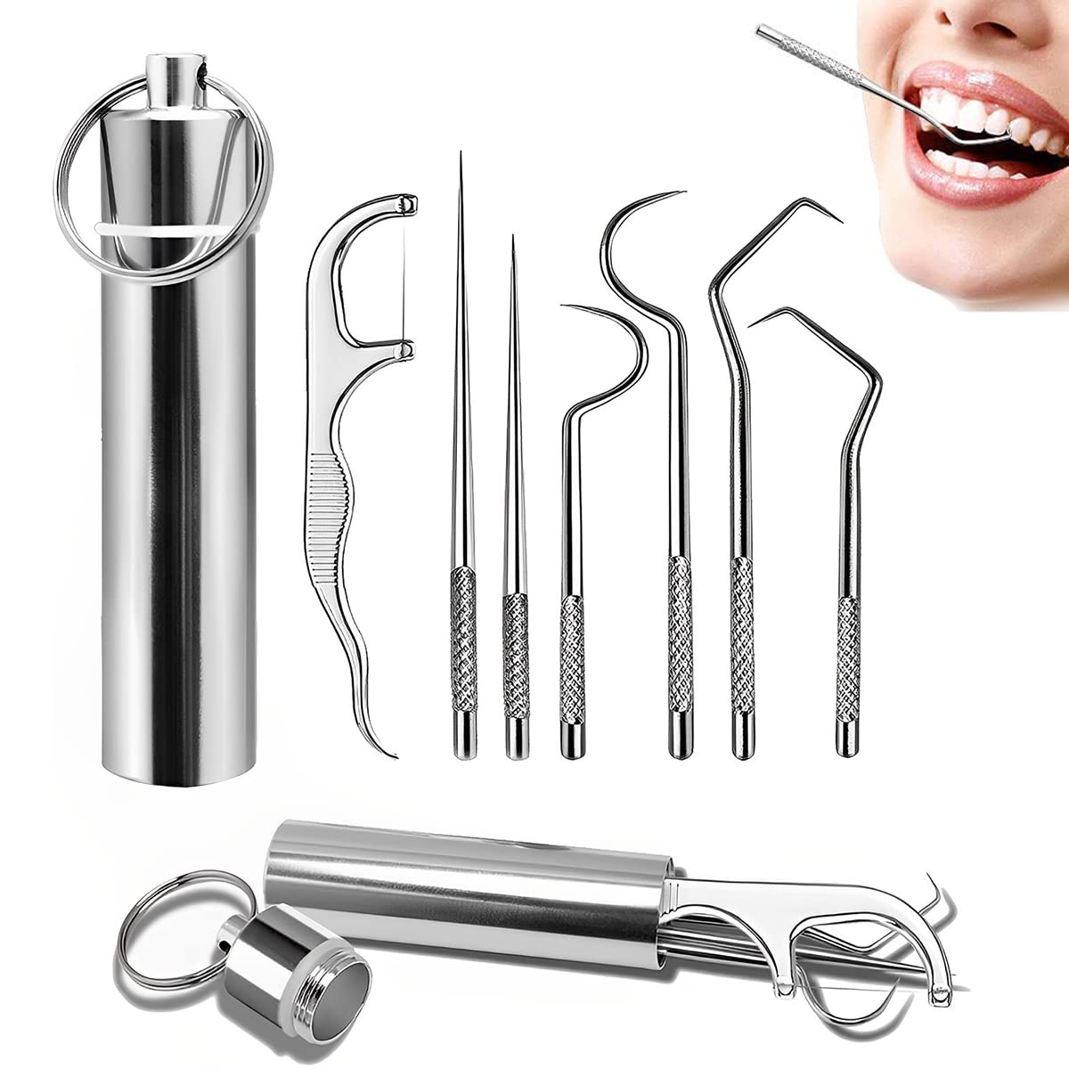 MAYCREATE Dental Tools, 7 in 1 Stainless Steel Teeth Cleaning Tool Kit, Stainless Steel Toothpicks Teeth Cleaning Picks Flosser for Teeth Braces Cleaning Tools Reuseable Toothpicks Oral Care MAYCREATE Dental Tools, 7 in 1 Stainless Steel Teeth Cleaning Tool Kit, Stainless Steel Toothpicks Teeth Cleaning Picks Flosser for Teeth Braces Cleaning Tools Reuseable Toothpicks Oral Care